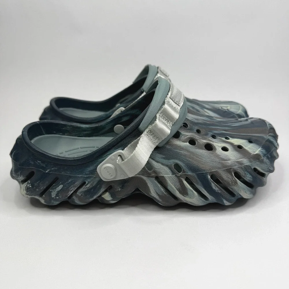 Crocs Echo Clog Mens 8 Blue Grey Marbled All Terrain Adjustable Strap Sandals